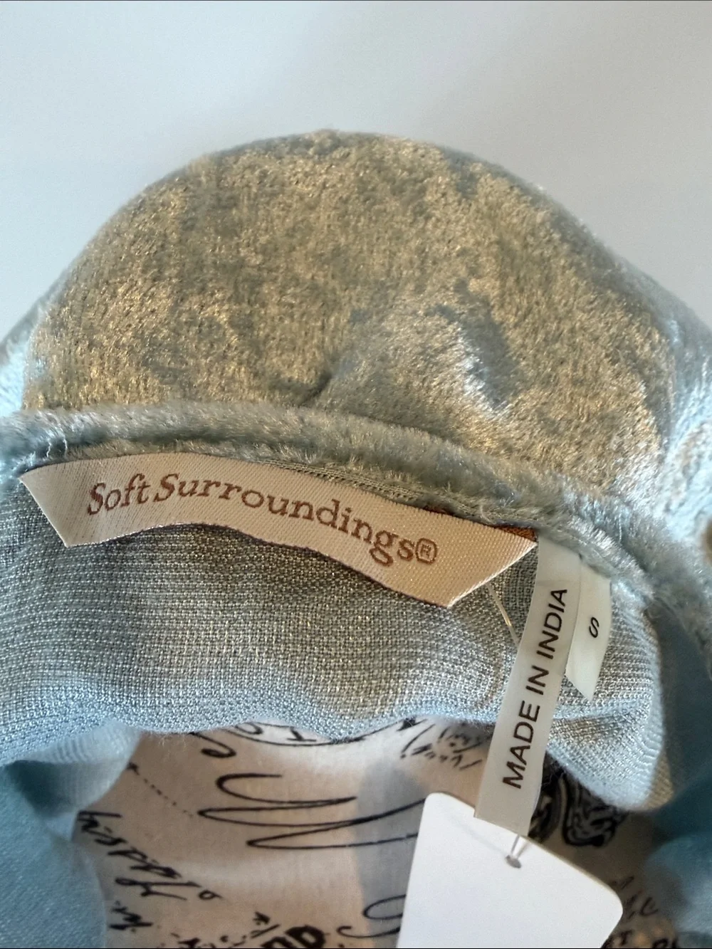 Soft Surroundings Light Blue Crushed Velvet Crochet Trim Poncho Top S Loose Fit